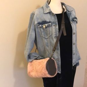 stitch and tickle handmade pink satchel made from shearling w brown leather trim